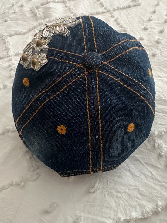 Embellished Denim Cap Jeweled Floral Appliqué Boutique Hat main image 7